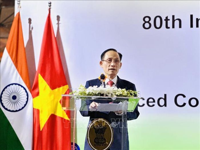 Ủy viên Bộ Chính trị, Bộ trưởng Ngoại giao Lê Hoài Trung phát biểu. Ảnh: Việt Đức/TTXVN