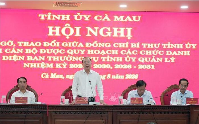 Bí thư Tỉnh ủy Cà Mau Nguyễn Hồ Hải phát biểu tại buổi gặp mặt cán bộ được quy hoạch của tỉnh.