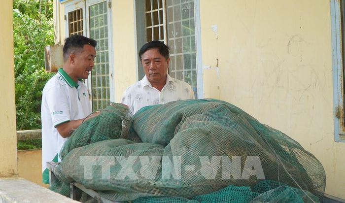 Tổ nuôi trữ cá mùa lũ ấp Giồng Bàng, xã Thường Phước chuẩn bị lưới cho vụ nuôi trữ cá mùa lũ năm 2026. Ảnh: Nhựt An - TTXVN