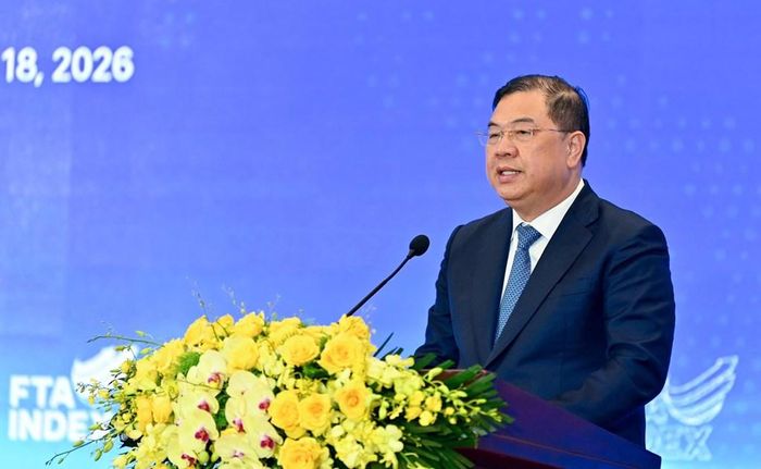 Phó Thủ tướng Thường trực Chính phủ Phạm Gia Túc phát biểu tại Lễ công bố Bộ chỉ số đánh giá kết quả thực hiện FTA Index 2025. Ảnh: Bộ Công Thương
