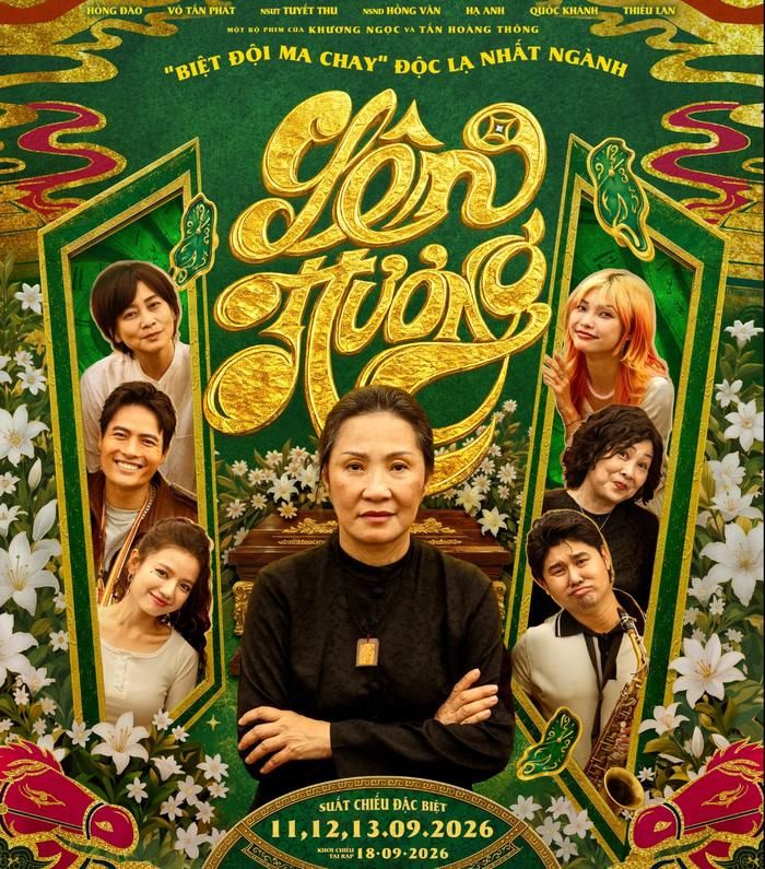 Hồng Đào xuất hiện cùng dàn diễn viên trong poster phim Lên Hương trước thềm phim chính thức ra rạp. Ảnh: NSX