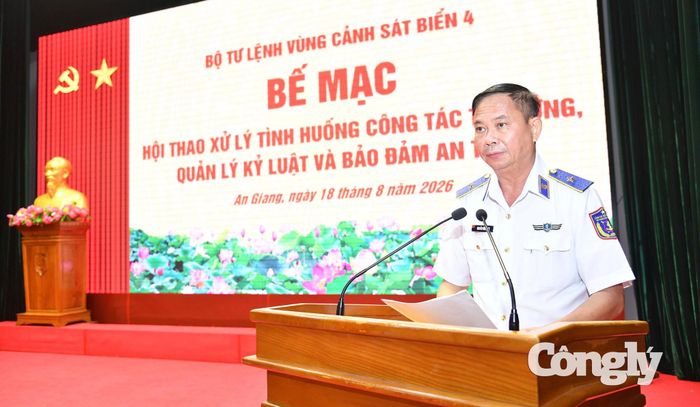 Thiếu tướng Nguyễn Văn Dũng - Bí thư Đảng ủy, Chính ủy Bộ Tư lệnh Vùng Cảnh sát biển 4, Trưởng ban Tổ chức Hội thao phát biểu bế mạc Hội thao