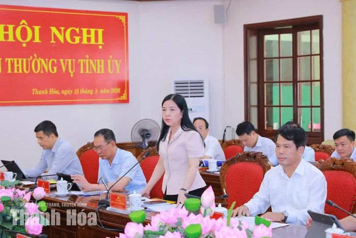 Chủ nhiệm Ủy ban Kiểm tra Tỉnh ủy Phạm Thị Thanh Thủy phát biểu tại hội nghị.