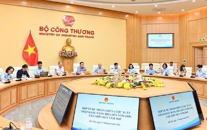 Thứ trưởng Nguyễn Sinh Nhật Tân chủ trì cuộc họp lấy ý kiến về Dự thảo Chiến lược xuất nhập khẩu hàng hóa đến năm 2030, tầm nhìn đến năm 2045. Ảnh: Nam Nguyễn.