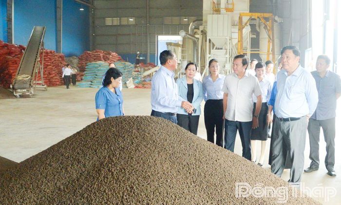 Đồng chí Phạm Thành Ngại đến thăm một doanh nghiệp trên địa bàn xã Tân Phước 1.