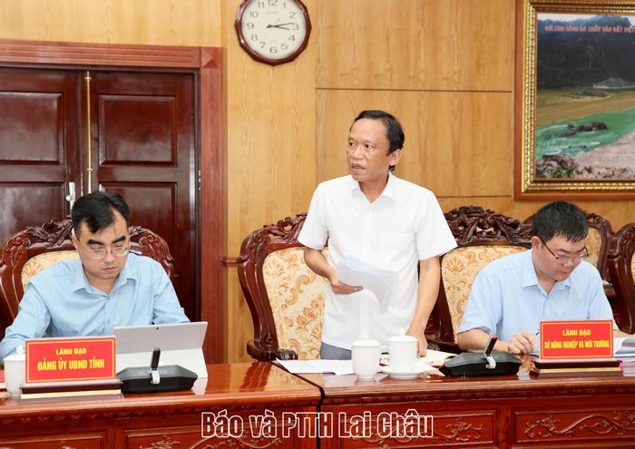 Lãnh đạo Sở Nông nghiệp và Môi trường báo cáo tình hình thực hiện công tác đo đạc lập bản đồ địa chính, lập hồ sơ địa chính và xây dựng CSDL đất đai trên địa bàn tỉnh.