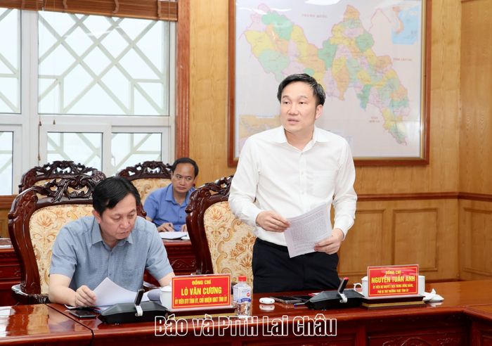 Đồng chí Nguyễn Tuấn Anh - Ủy viên dự khuyết Ban Chấp hành Trung ương Đảng, Phó Bí thư Thường trực Tỉnh ủy phát biểu tại buổi làm việc.
