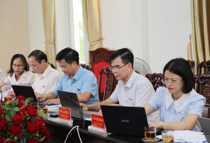 Các thành viên Đoàn Giám sát HĐND tỉnh tại buổi làm việc.