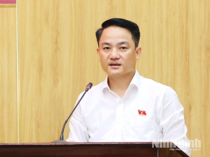 Đồng chí Lê Văn Thế, Tỉnh ủy viên, Phó Trưởng Đoàn ĐBQH tỉnh phát biểu tại hội nghị.