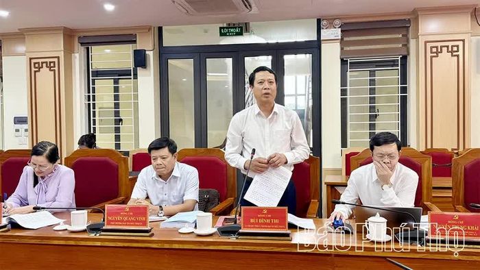 Đồng chí Bùi Đình Thi - Ủy viên Ban Thường vụ Tỉnh ủy, Trưởng Ban Tổ chức Tỉnh ủy phát biểu tại buổi làm việc.