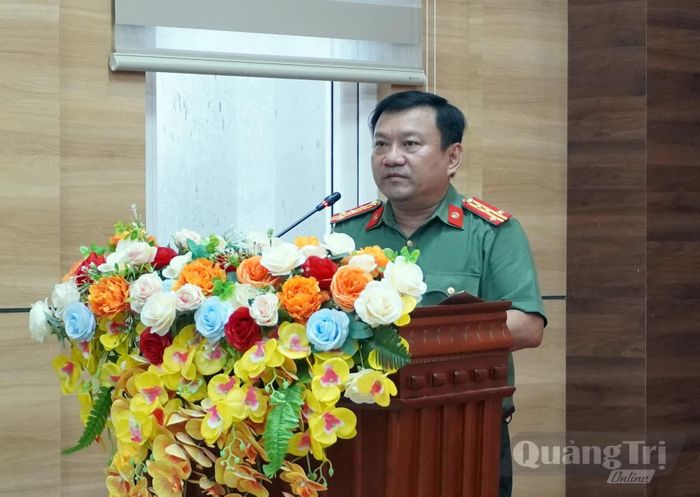 Đại diện lãnh đạo Công an tỉnh phát biểu tại buổi lễ - Ảnh: H.Tr