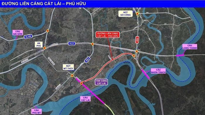 Sơ đồ hướng tuyến dự án đường liên cảng Cát Lái - Phú Hữu.