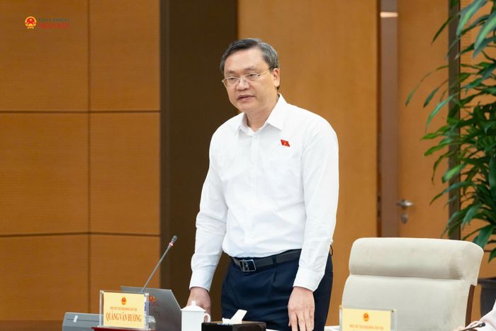 Phó Chủ tịch Hội đồng Dân tộc Quàng Văn Hương phát biểu