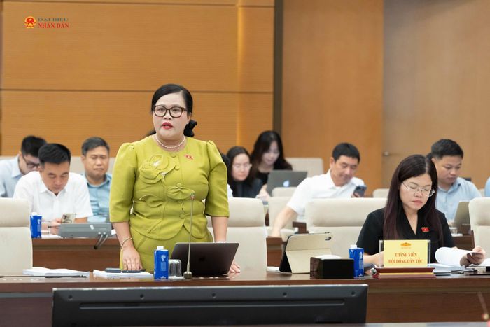 Phó Trưởng Đoàn chuyên trách Đoàn ĐBQH TP. Huế Nguyễn Thị Sửu phát biểu. Ảnh: Lâm Hiển