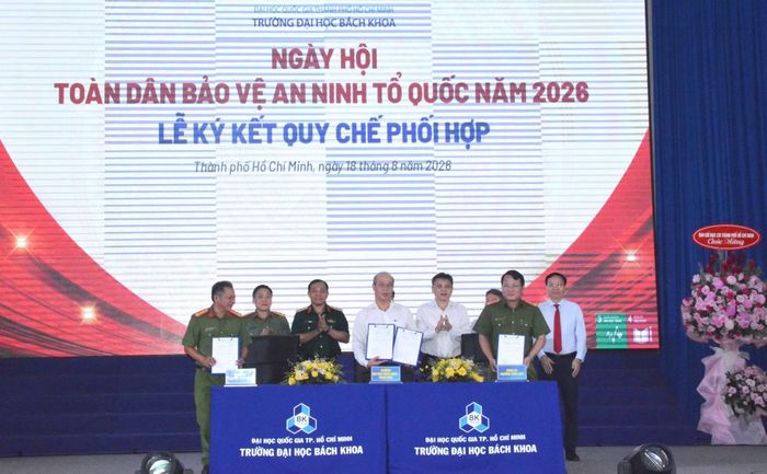 Các đơn vị Công an phường Diên Hồng, Đông Hòa, Trường Đại học Bách khoa ký kết quy chế phối hợp.