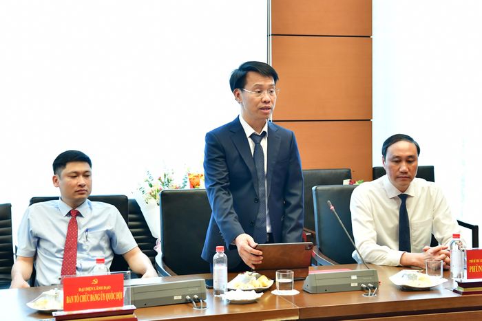 Tân Phó Trưởng Ban Tổ chức Đảng ủy Quốc hội Bùi Danh Tuyên phát biểu nhận nhiệm vụ. Ảnh: M. Thúy