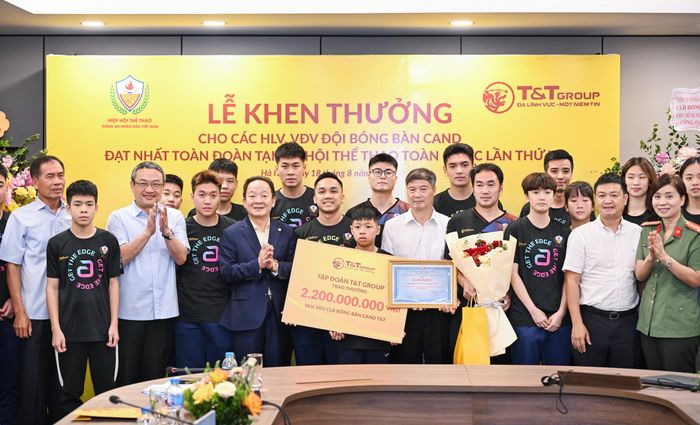 Hiệp hội Thể thao Công an nhân dân Việt Nam phối hợp Tập đoàn T&T Group tổ chức Lễ Khen thưởng cho đội bóng bàn Công an nhân dân tại Đại hội Thể thao toàn quốc lần thứ X.