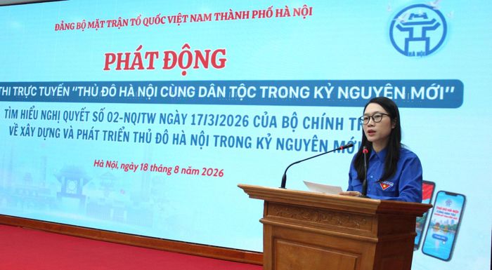 Phó Chánh Văn phòng, Bí thư Đoàn Thanh niên Cơ quan Ủy ban MTTQ Việt Nam thành phố Hà Nội Nguyễn Thị Thu Thủy phát biểu. Ảnh: Lê Dung.