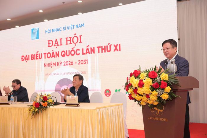 PGS.TS, nhạc sĩ Đỗ Hồng Quân, Chủ tịch Liên hiệp các Hội Văn học nghệ thuật Việt Nam phát biểu. Ảnh: Mạnh Nguyễn