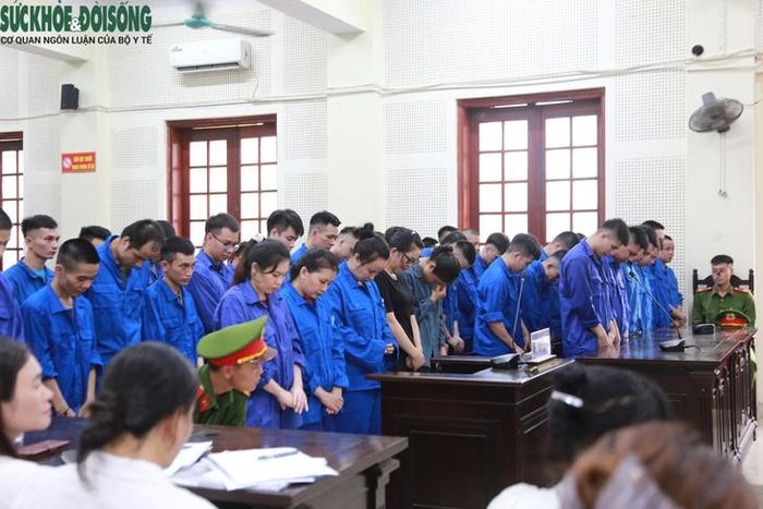 Các bị cáo tại phiên tòa xét xử vụ án lừa đảo chiếm đoạt tài sản. Ảnh: Vũ Đồng