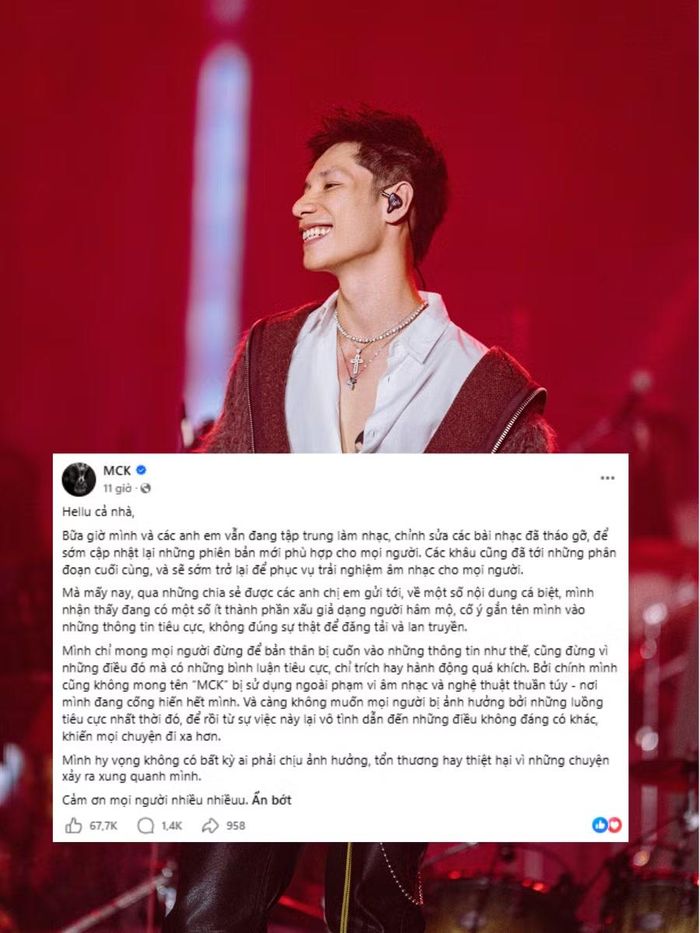 MCK đăng bài trên trang fanpage giữa đêm.