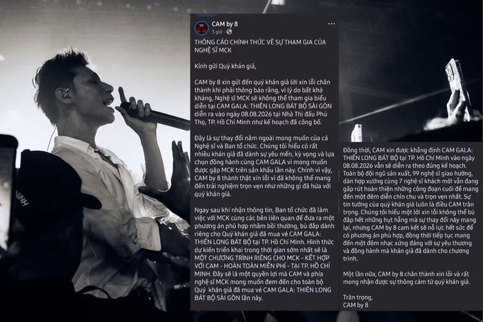 Nam rapper đã rút khỏi line-up biểu diễn tại CAM GALA TP.HCM sau sự việc này.