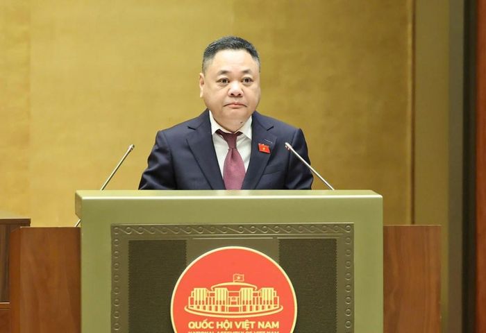 Phó Chủ nhiệm Ủy ban Kinh tế và Tài chính của Quốc hội Nguyễn Ngọc Bảo trình bày Báo cáo ý kiến về định hướng chính sách sửa đổi Luật Kinh doanh bất động sản