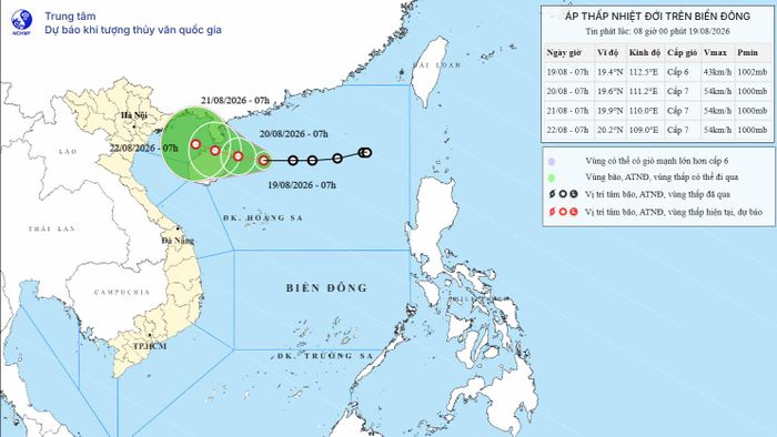 Dự báo vị trí và đường đi của áp thấp nhiệt đới. Ảnh NCHMF