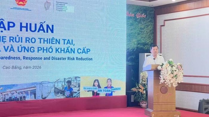 Ông Nguyễn Văn Tiến - Phó Cục trưởng Cục Quản lý đê điều và Phòng, chống thiên tai phát biểu tại buổi tập huấn. (Ảnh: Cục Quản lý đê điều và Phòng, chống thiên tai cung cấp)