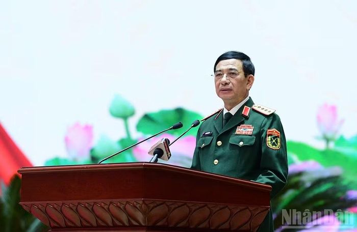 Đại tướng Phan Văn Giang phát biểu ý kiến tại Hội nghị. (Ảnh: MAI TÙNG)