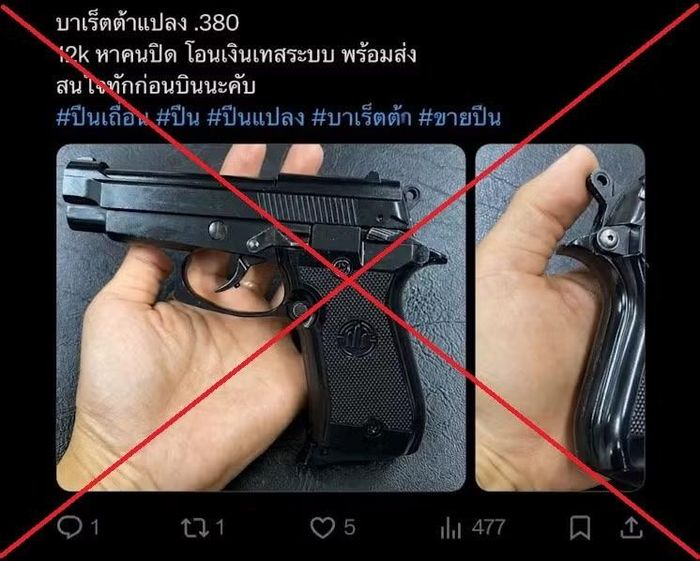 Một quảng cáo bán súng trên mạng xã hội X tại Thái Lan. Ảnh: MXH