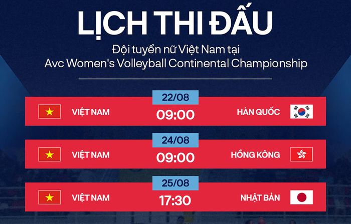 Lịch thi đấu của tuyển bóng chuyền nữ Việt Nam.
