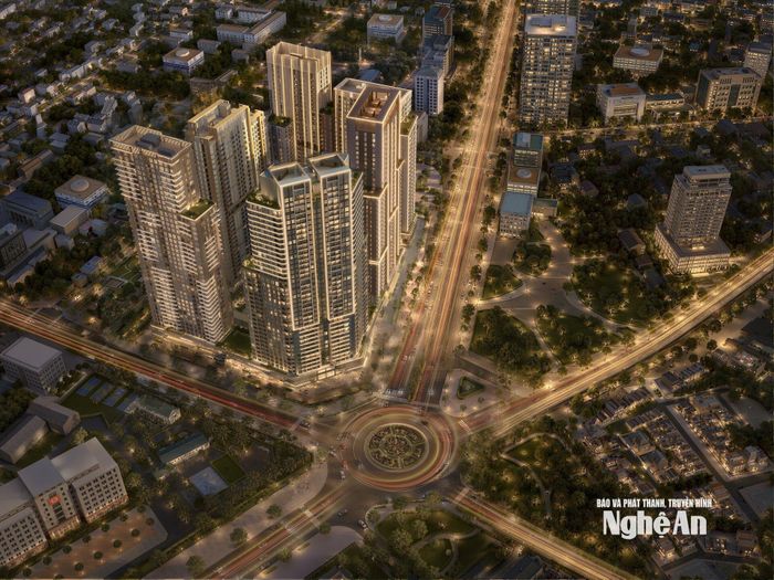 Phối cảnh tổ hợp nhà ở, thương mại, dịch vụ do Sun Group làm chủ đầu tư tại phường Trường Vinh. Ảnh: CSCC