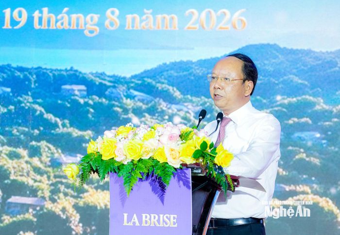 Đồng chí Bùi Thanh An - Phó Chủ tịch Thường trực UBND tỉnh phát biểu tại Lễ khởi công. Ảnh: Phạm Bằng