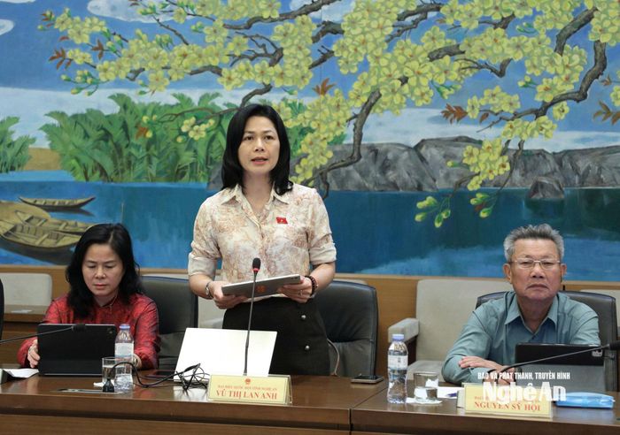 ĐBQH Vũ Thị Lan Anh - Ủy viên chuyên trách Ủy ban Công tác đại biểu của Quốc hội phát biểu thảo luận tổ. Ảnh: Khánh Duy