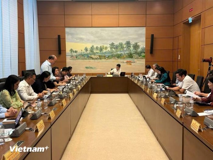 Các đại biểu Quốc hội thảo luận tại tổ về định hướng chính sách sửa đổi Luật Nhà ở. (Ảnh: Việt Hùng/Vietnam+)