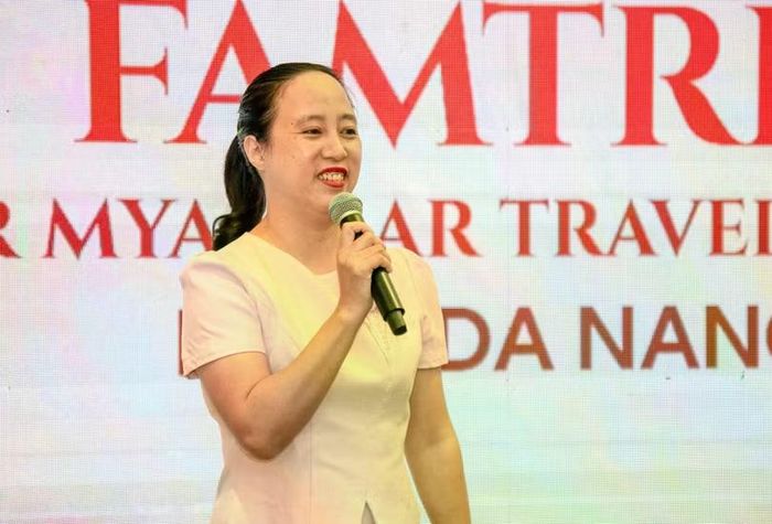 Bà Mai Thị Thanh Hải, Phó giám đốc Trung tâm Xúc tiến du lịch Đà Nẵng phát biểu tại sự kiện kết nối du lịch Myanmar với Đà Nẵng và Huế. Ảnh VD.