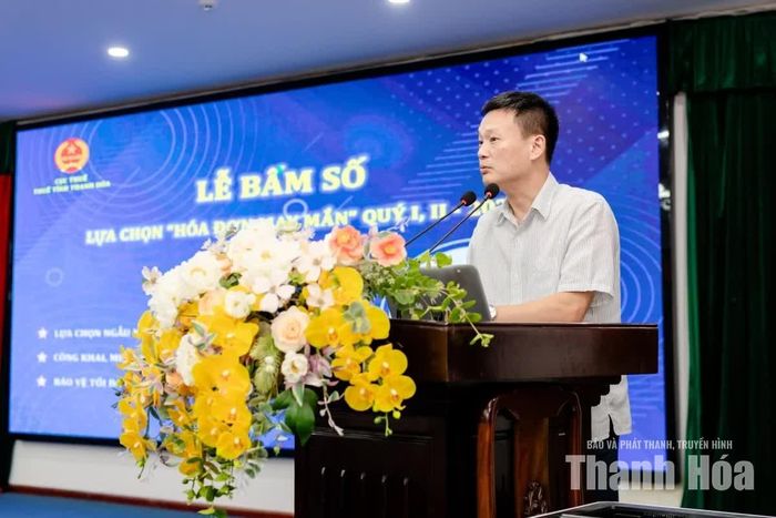 Ông Đào Ngọc Sơn, Phó trưởng Thuế tỉnh Thanh Hóa phát biểu tại lễ bấm số “Hóa đơn may mắn”.