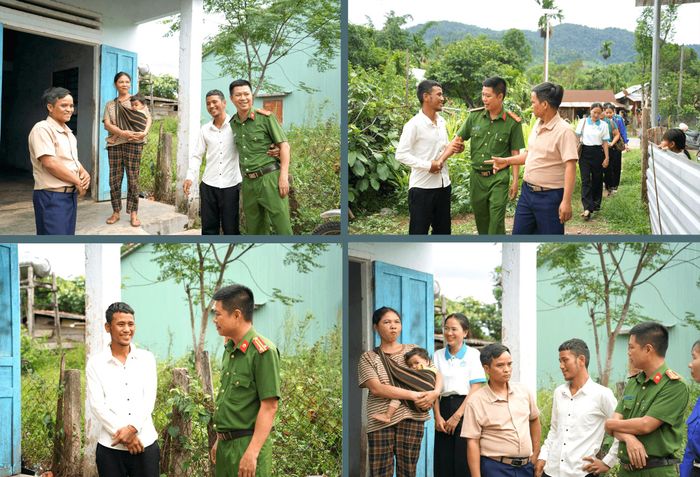 Công an xã, chính quyền địa phương và các hội đoàn thể thường xuyên thăm hỏi, nắm bắt đời sống và động viên gia đình anh A Cưới. Ảnh: TRÂM ANH