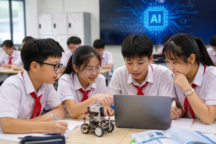 Học sinh tiểu học chủ yếu làm quen với AI, trong khi ở THCS và THPT sẽ từng bước sử dụng, đánh giá, thiết kế và cải tiến các công cụ AI. Ảnh minh họa: ChatGPT