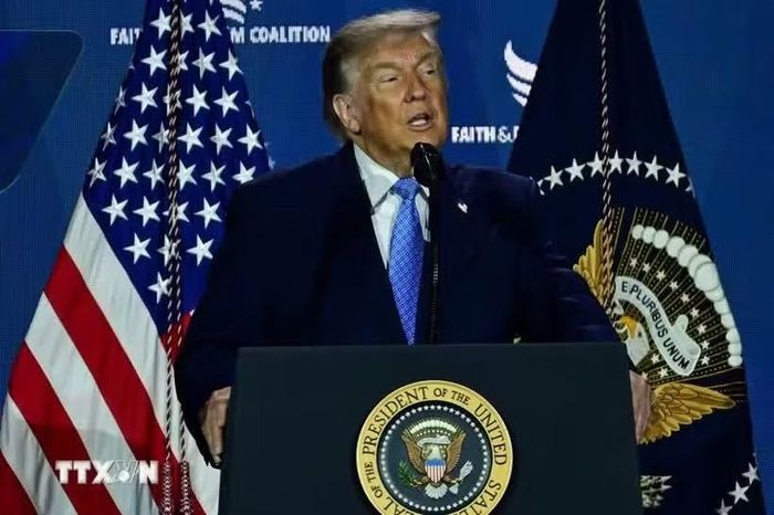  Tổng thống Mỹ Donald Trump phát biểu tại Washington, D.C. Ảnh: AA/TTXVN phát 
