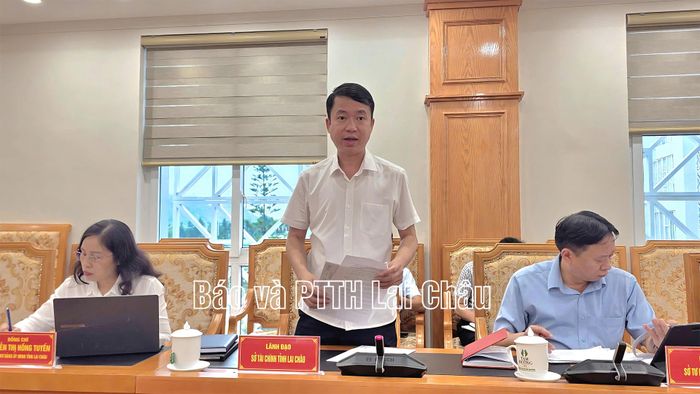 Giám đốc Sở Tài chính trình bày dự thảo tờ trình tại cuộc họp.