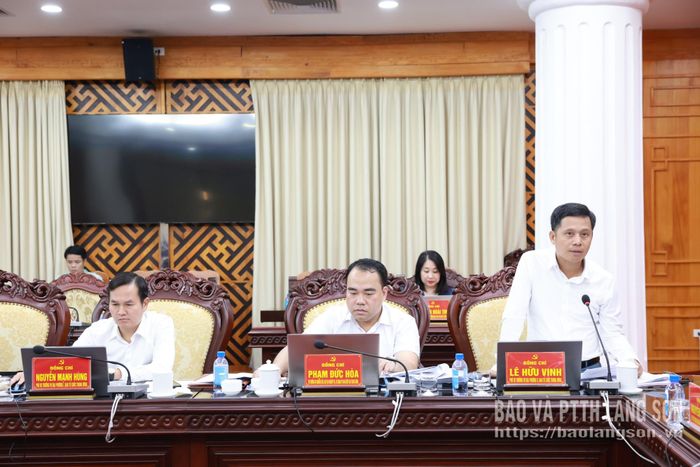 Đồng chí Lê Hữu Vinh, Phó Vụ trưởng Vụ Địa phương II, Ban Tổ chức Trung ương phát biểu tại buổi làm việc