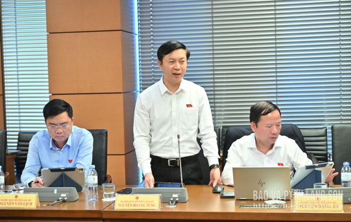Đại biểu Nguyễn Hoàng Tùng, Đoàn ĐBQH tỉnh phát biểu thảo luận ở tổ