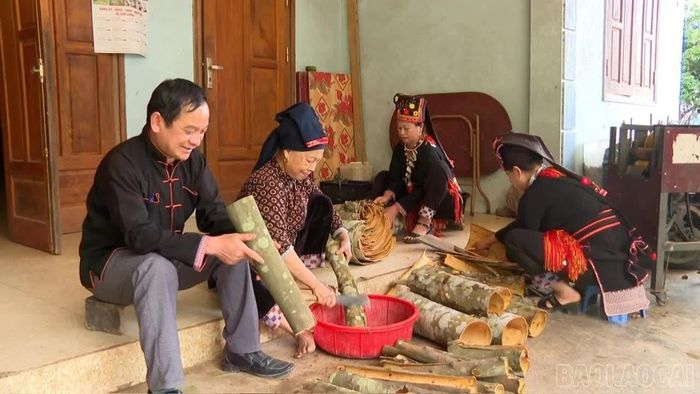 Bí thư Chi bộ thôn Vàng Ngần, xã Sơn Lương Triệu Văn Lý (ngoài cùng bên trái) tiên phong, nêu gương trong phát triển kinh tế.