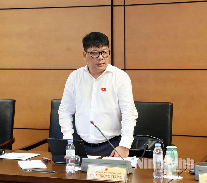 Đại biểu Phạm Trọng Cường, Ủy viên, ĐBQH hoạt động chuyên trách tại Ủy ban Văn hóa và Xã hội của Quốc hội (Đoàn ĐBQH tỉnh Ninh Bình) phát biểu tham luận tại Tổ.