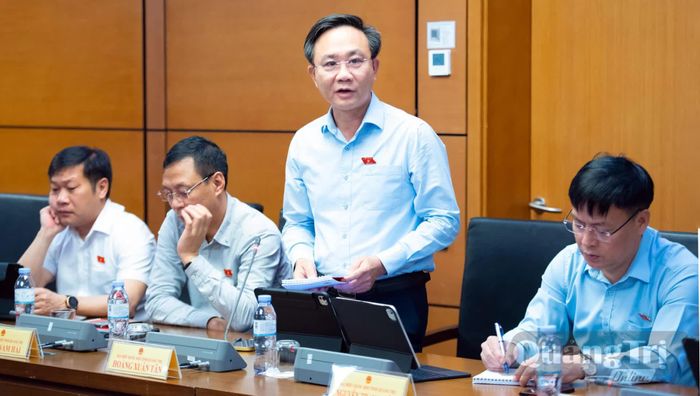 Đồng chí Hoàng Xuân Tân, Phó Chủ tịch UBND tỉnh thảo luận về hợp nhất Luật Ngân sách nhà nước và Luật Đầu tư công; tích hợp 4 chương trình mục tiêu quốc gia - Ảnh: N.M