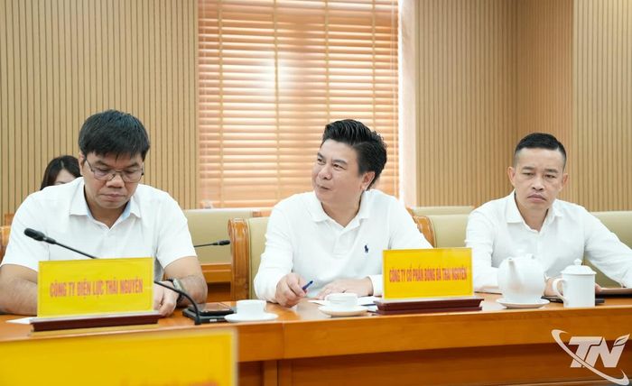 Ông Vũ Phi Hổ giữa), Giám đốc Công ty CP Bóng đá Thái Nguyên, phát biểu tại cuộc họp.