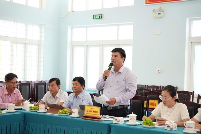Chủ tịch Ủy ban MTTQ Việt Nam xã Đan Điền Lê Quốc Khánh phát biểu tại buổi làm việc.