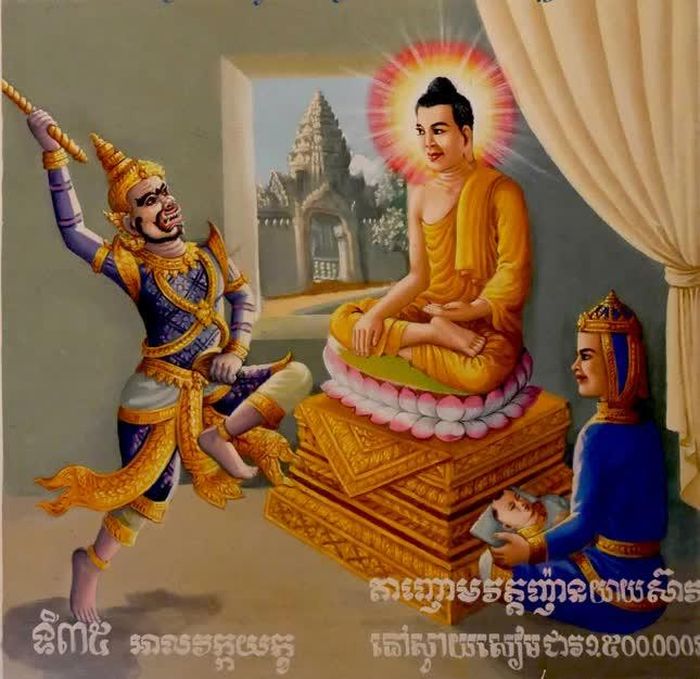 Tranh tường Khmer, câu hỏi của Atavaka, chùa Xoài Xiêm cũ, tỉnh Vĩnh Long